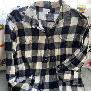 Sonoma Long Sleeve Flannel XXL Navy Blue/White Checkered Print